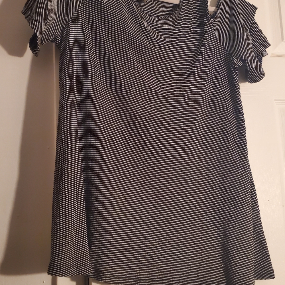 Elle L Striped Black and White Women's Top Cold Shoulder